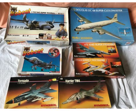 Scale model kit aircraft to include Bobcat 3002 Harrier, 3003 C 160 Super Transall, 1:72 scale Heller Humbrol 80360 Super Ete