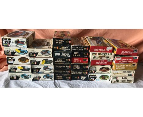 Revell model kit aircraft. 1:72 scale, 32 assorted models.&nbsp;4106, 4107 x 2, 4108, 4109, 4110, 4111, H-43, H-53,&nbsp; H-6