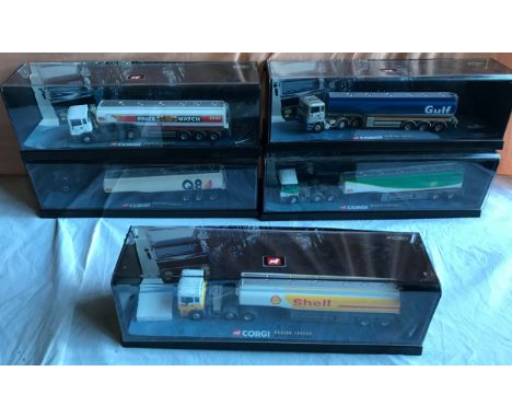 Corgi, Modern trucks series collection of 5 cased models, Tankers, Gulf, BP, Shell, Q8 and Esso Price Watch.Condition ReportL