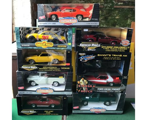 ERTL American Muscle large 1:18 scale diecast metal boxed models, 1969 Pontiac GTO Judge, 1997 Grand Prix, 1970 Baldwin Motio