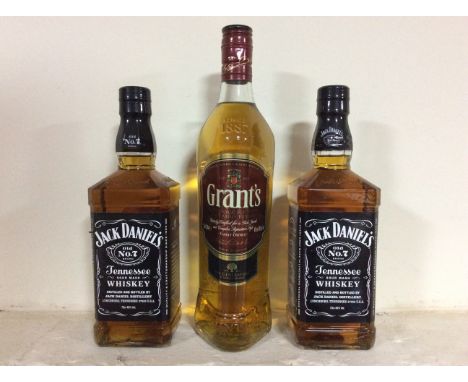 *Jack Daniels Tennessee Sour Mash Whisky 2 bottles and 1 bottle of Grants Scotch Whisky.