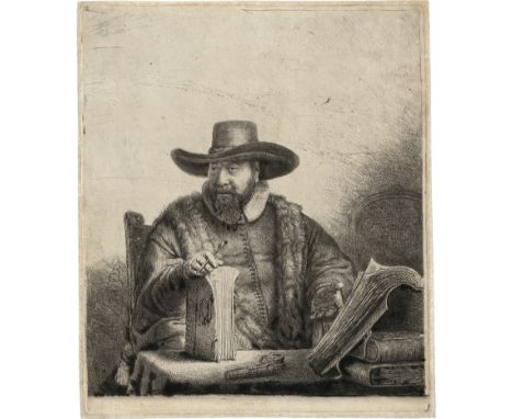 Rembrandt Harmensz. van Rijn -- Bildnis des Mennonitenpredigers Cornelis Claesz Anslo. Radierung und Kaltnadel. 18,7 x 15,7 c