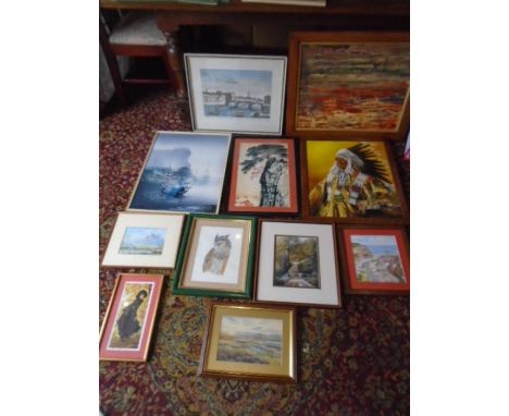 quantity of framed pictures to include prints, watercolours oils 