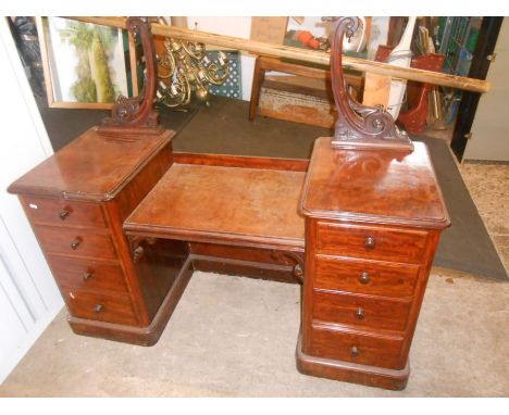Victorian Mahogany 8 Drawer Kneehole Dressing Table missing mirror 144 cm wide 76 cm tall 55 cm deep