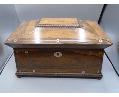 Large tea caddy with mother of pearl inlay detail and escutcheon, no interior