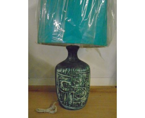Tremaen 1960's cornish pottery lamp with original shade still in cellophane, although the shade is slightly damaged the lamp 