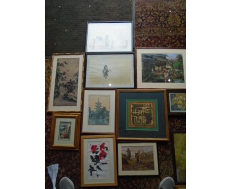 Oriental/ Apache style quantity of framed pictures to include prints, watercolours etc