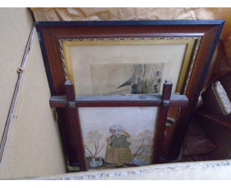 Box of framed pictures and prints