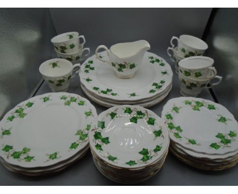 Colclough 'ivy' part set including 6 dinner plates, 5 side plates, 9 cake plates, 10 saucers, 7 cups, milk jug, 