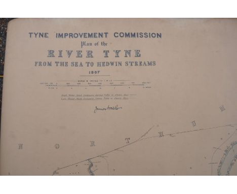 Vintage 6 inch (scale) map of the River Tyne 'wreck chart' dated 1907, very large map not under 7ft long