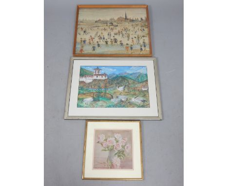 Albert George Petherbridge (1882-1934) Still Life of Roses, watercolour, signed lower left, 24x 24cm, together with a contemp
