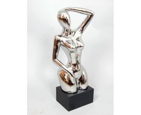 Contemporary silver glazed ceramic figure of female nude, 72 cm H