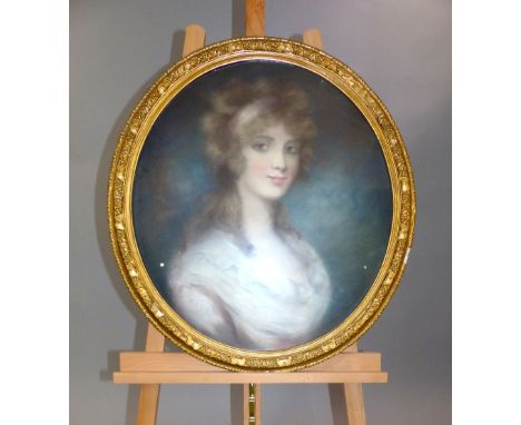 Early 20th century British School portrait of a young lady,oval pastel on paper, 59 x 52 cm