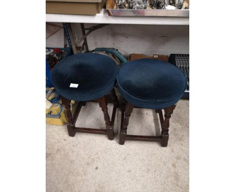 Pair of vintage bar stools with blue upholstery. 