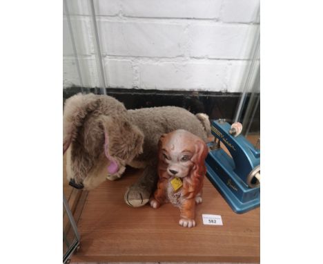 Collectable tramp Disney Teddy, lady Disney display toy together with vulcan vintage sewing machine. 