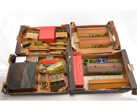 Large quantity of mainly Hornby 0 Gauge Tin Stations Signal Boxes Halts other lineside buildings and Accessories and TippCo F