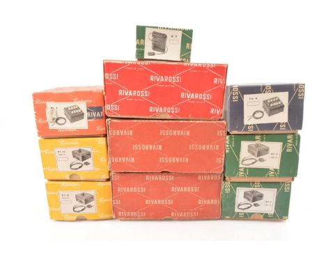 Rivarossi Archive 1950s/60s boxed Controllers/Transformers (10), RT/V 155 volt (2), R/V battery box, PB4 (2) red/blue box,  R
