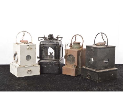 Four square/rectangular form BR and SR Railway Inner Lanterns (4), consisting BR (M) Welch Patent with undamaged lenses and b