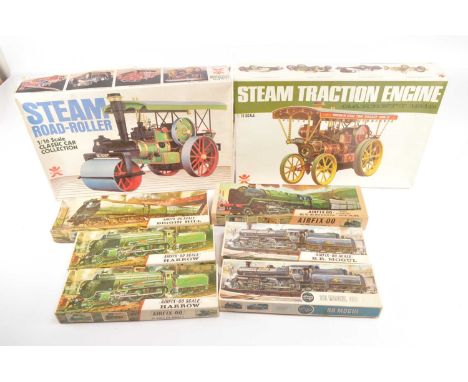 Railway and Traction engine plastic construction kits (6), comprising in original boxes unbuilt  1/16 scale  Bandai Steam Tra