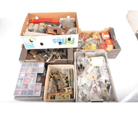 Empty original Rolling stock boxes with constructed buildings and accessories (qty in 9 boxes), comprising Original stock box