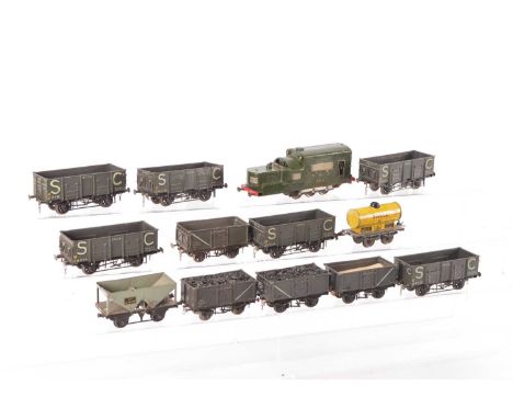 Scratch built 0 Gauge Locomotive and Goods rolling stock (12), SC coal wagons *6, Mineral wagons *4, Hornby Hopper wagons, in