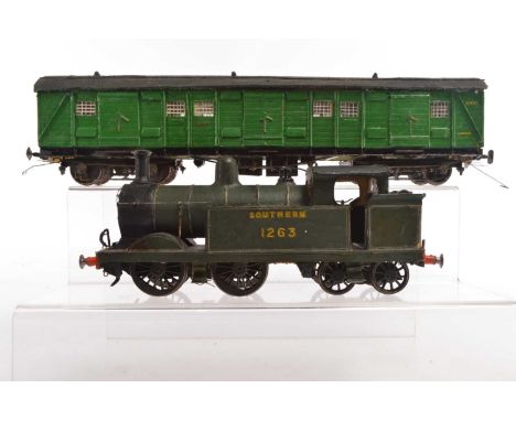 Kit/scratchbuilt 0 Gauge unmotorised H Class Tank Engine and Utility Van, Southern green 0-4-4 No 1263, constructed in wood, 