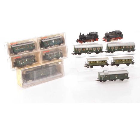 Fleischmann Lima Marklin and other Locomotives and coaches H0 gauge (12), comprising in original boxes Fleischmann 5065 bagga