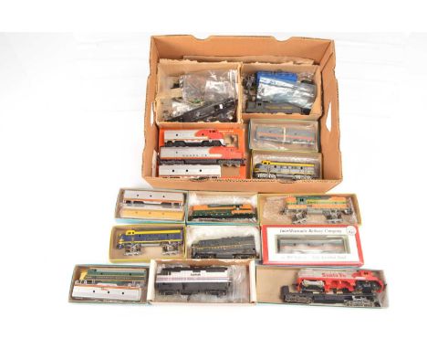 Bachmann Athearn and other H0 gauge US locomotives  incomplete or part assembled (qty in 1 box), comprising complete/near int