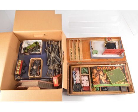 Hornby 0 Gauge clockwork No 201 LMS Tank Goods Set with Accessories 20V LNER 0-4-0 Tank Engine Meccano Parts in wooden box an