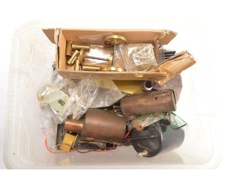 A collection of small Engineering Tools materials and components (qty), including a copper centre-flue boiler, a paraffin pre