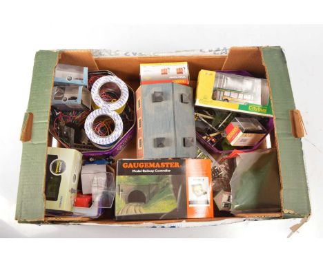 Gaugemaster controller with boxed diecast vehicles and other 00 gauge accessories (qty in 1 box), comprising in original boxe