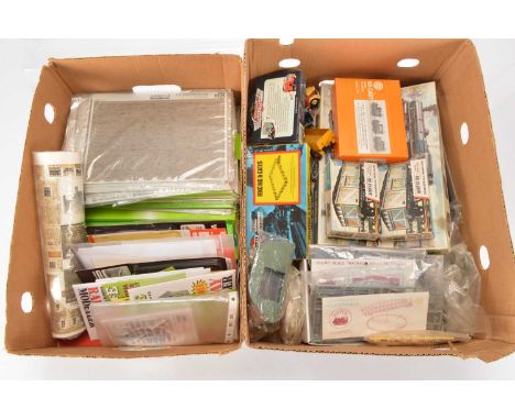 Plastic Card and metal 00/H0 gauge Buildings and accessory kits (qty in 2 boxes), comprising in original boxes part-completed
