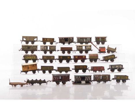 Bing 0 Gauge group of Goods Rolling stock (25 plus), includes Milk traffic vans, Open wagons, Hopper, Refrigerator and others