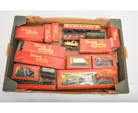 Tri-ang 00 gauge Locomotives rolling stock track and buildings many in original boxes (qty in 2 boxes), comprising in origina