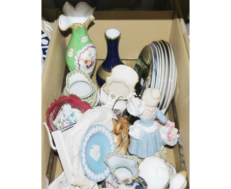 Wedgwood Jasperware blue pin dish&nbsp;decorated with figures, a handpainted Victorian flower vase&nbsp;with registry marks, 