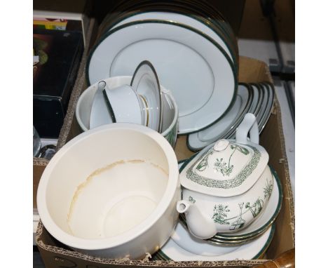 Boots Hanover green part dinner service,&nbsp;a Spode gardening teapot,&nbsp;six green glass based rummers&nbsp;with grapevin