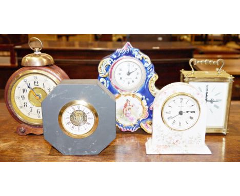 Small collection of clocks&nbsp;to include a President porcelain cased desk clock with butterfly and floral design, a gilt Sm