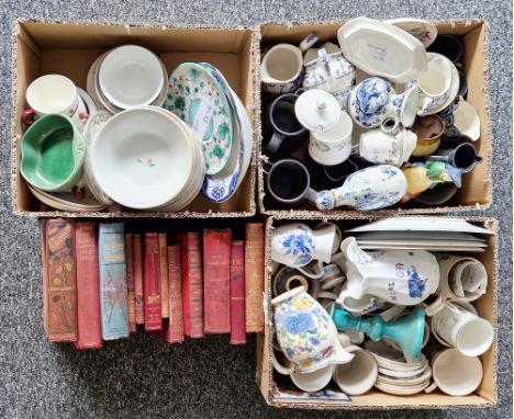 Small quantity of modern Delftware, a Masons Ironstone 'Regency' pattern jug, three Prinknash pottery jugs,&nbsp;further asso