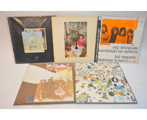 Five Led Zeppelin LPs comprising 'Led Zeppelin II' (K 40 037), 'Led Zeppelin III' with red/plum Atlantic label (2401-002), 'P