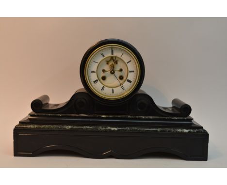 A large black and white marble mantle clock. Approximately  50cm long