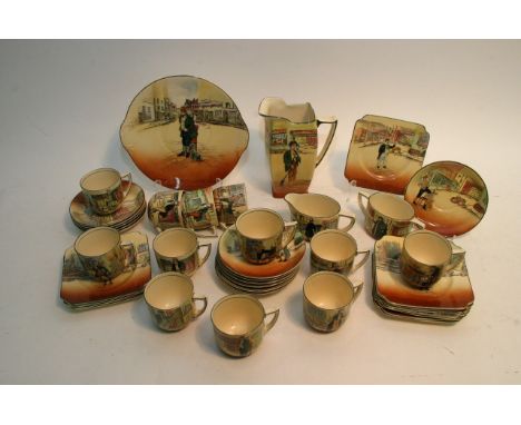 An extensive Royal Doulton Dickens series ware tea, coffee and dinner service with conforming jugs.