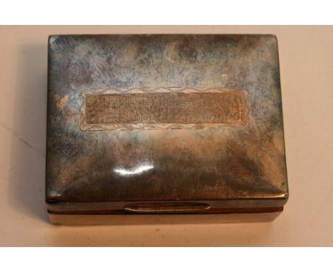 A silver cigarette box, Birmingham hallmarks, containing various oddments including some silver items.