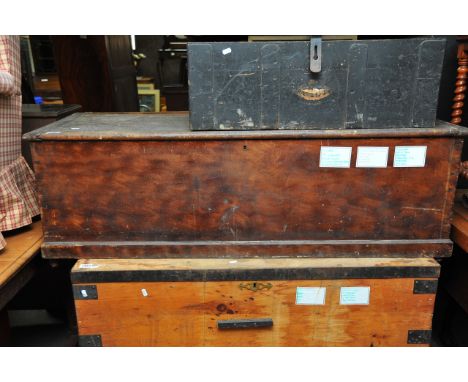 A very large carpenter's wooden tool chest with contents