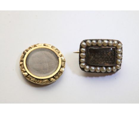 Two small morning brooches, one set with seed pearl.