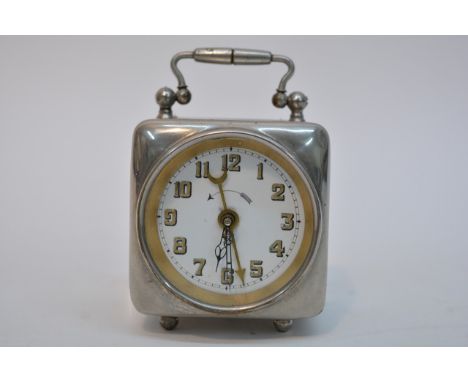 A square shape Art Deco chrome alarm clock 