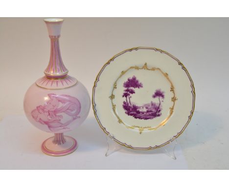 A Royal Worcester  'The Chamberlain' plate and pink Art vase featuring classical figures