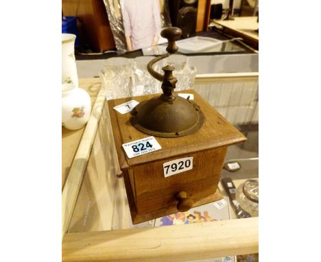 Wood and metal coffee grinder