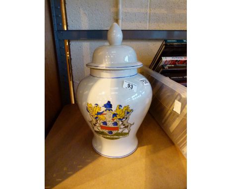 Large ceramic vase with armorial crest