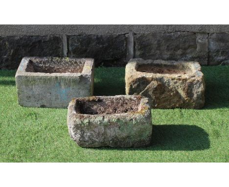 A SMALL SANDSTONE TROUGH, oblong, 15" x 10" x 7", together with two others, similar (3) (Est. plus 24% premium inc. VAT)Small
