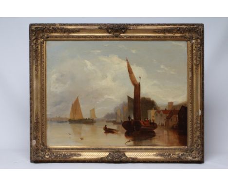 DUTCH SCHOOL (19th century) Estuary with Fishing Boats, oil on canvas, unsigned, 18" x 24", gilt frame (Est. plus 24% premium